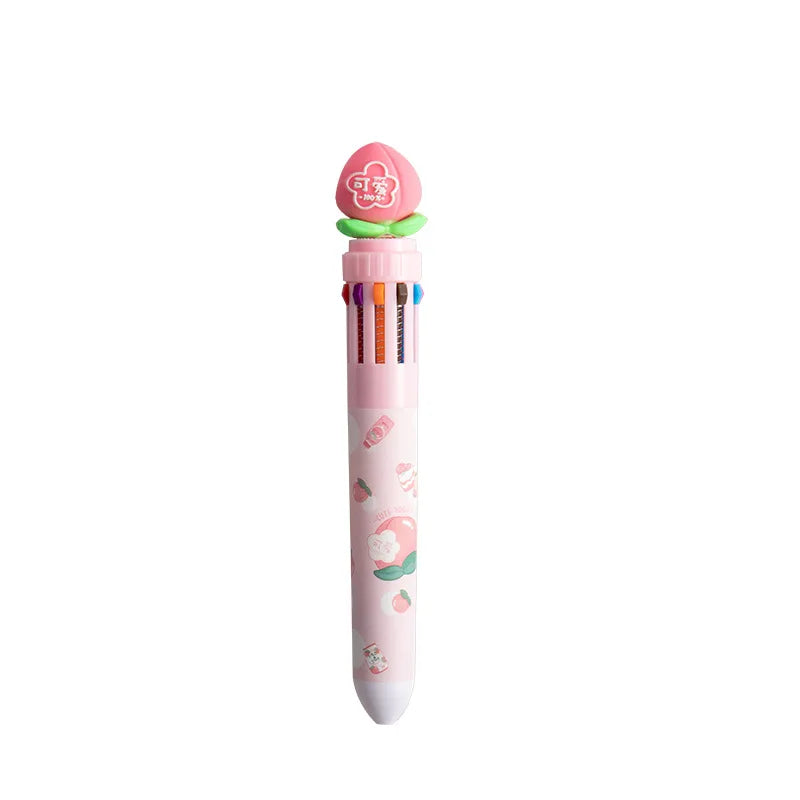 10-Color Ballpoint Pen Multifunctional Blue Black Red Pink Orange Yellow Green Blue Purple Brown Marker Pen Cartoon