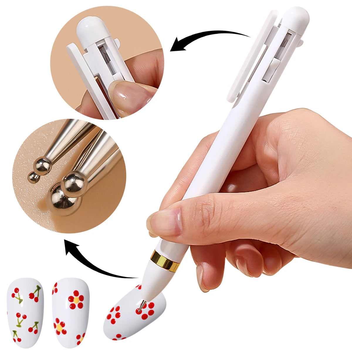 Nail point diamond pen 4-in-1 embellishment rotating nail point diamond pen