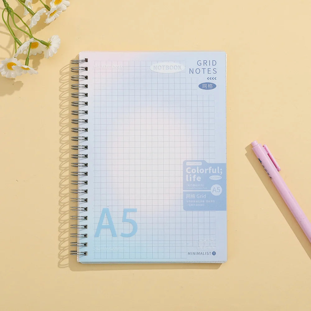 Gradient Spiral Notebook A5 B5 Pastel PP Cover Grid/Lined/Blank Pages 70GSM Paper Aesthetic Stationery for School Office Journal