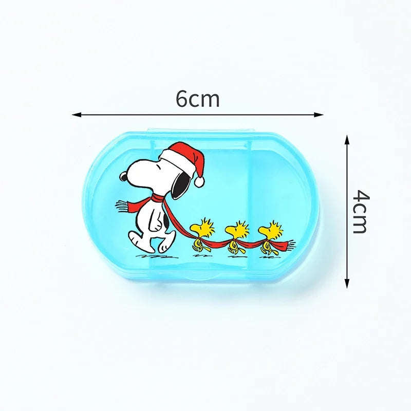 Portable Snoopys Mini Pill Box Kawaii Travel Anime Three-compartment Transparent Plastic Medicines Storage Case Container Gifts
