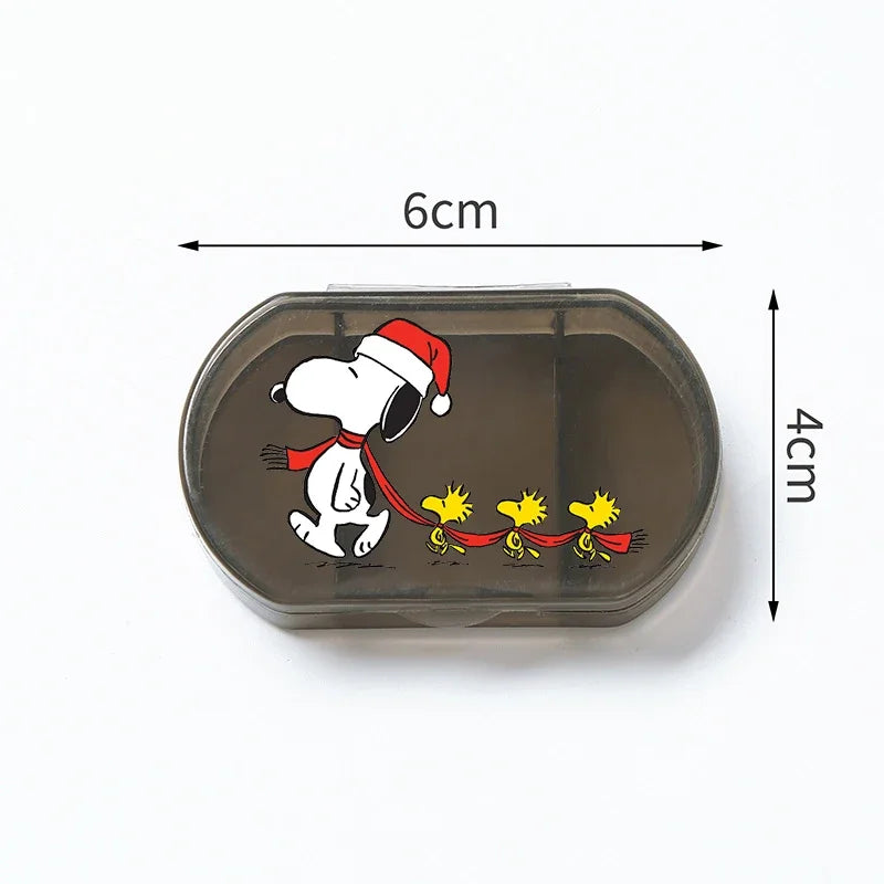 Portable Snoopys Mini Pill Box Kawaii Travel Anime Three-compartment Transparent Plastic Medicines Storage Case Container Gifts