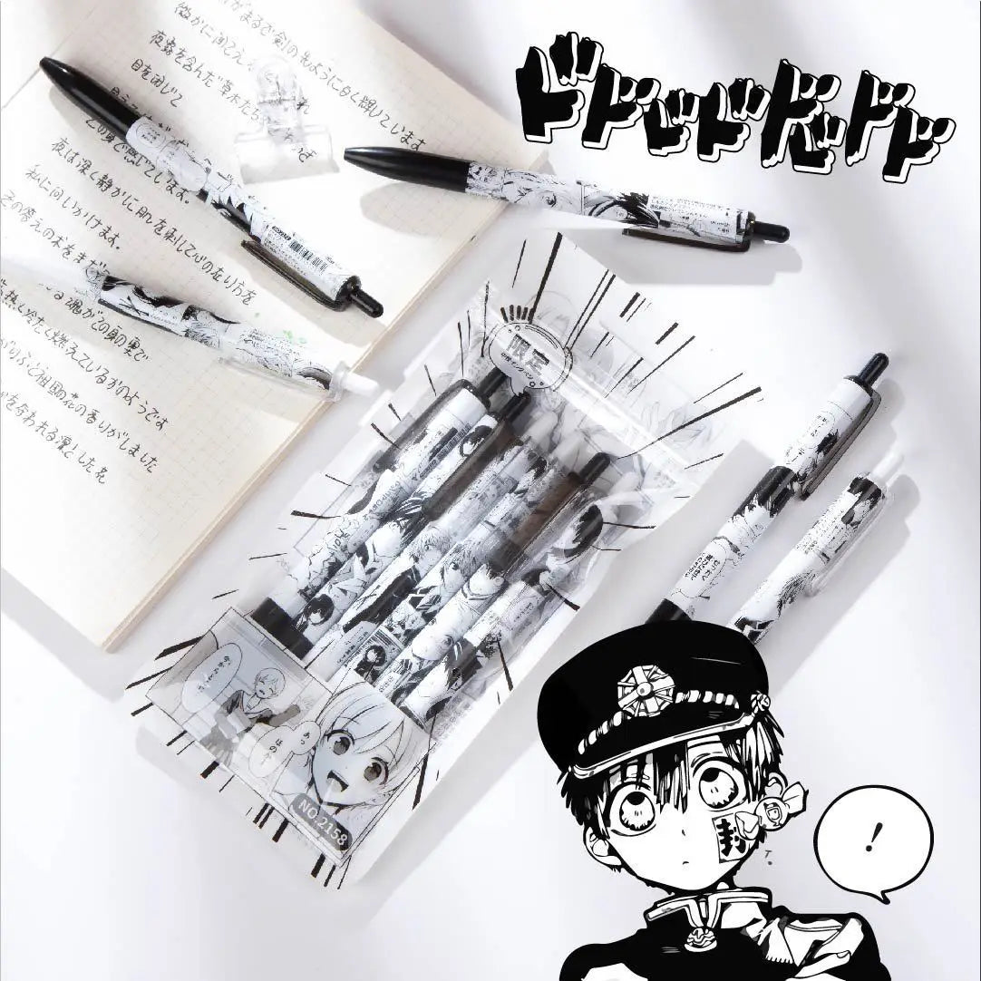 Cartoon Anime Hanako-Kun Inspired Retractable Gel Pen - Black & White Bullet Tip Sketch Pen with Bouncy Design