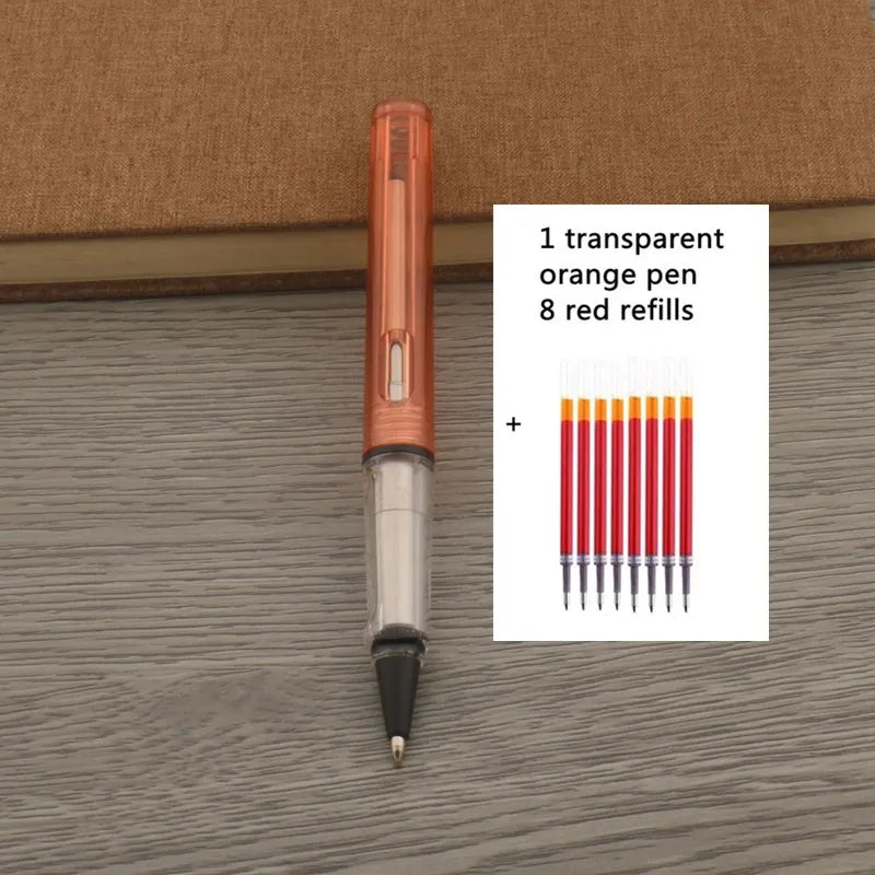 1Pc Ballpoint Pen + 8 Refills Black Blue Red Ink Gel Pen Bullet Tip 0.5mm Rollerball Pen School Office Supplies Stationery Pen