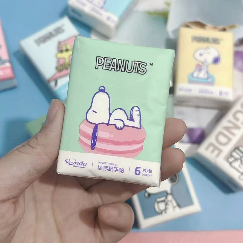9pcs Kawaii Snoopy Handkerchief Paper Student Cartoon Printed Portable Girls Mini Pocket Tissue Toilet Papers Soft Napkin Gifts