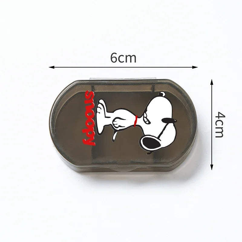 Portable Snoopys Mini Pill Box Kawaii Travel Anime Three-compartment Transparent Plastic Medicines Storage Case Container Gifts