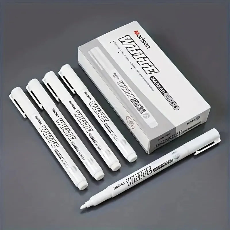 White Marker Pen Set Waterproof Permanent Paint Pens DIY Graffiti for Wood, Glass, Plastic Leather Stationery School Supplies