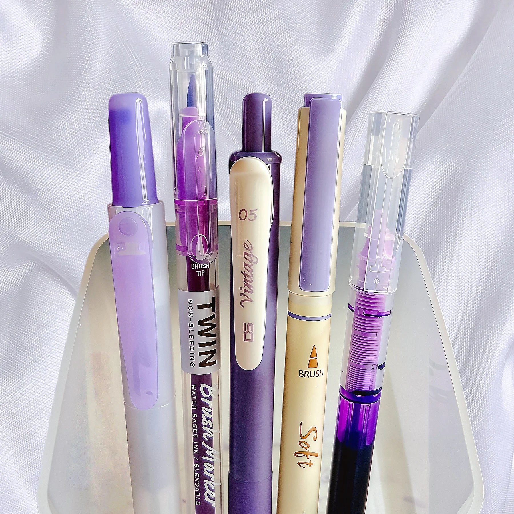 5 Purple Pens with Various Nibs, Suitable for Drawing, Doodling, Highlighting, School and Art Supplies