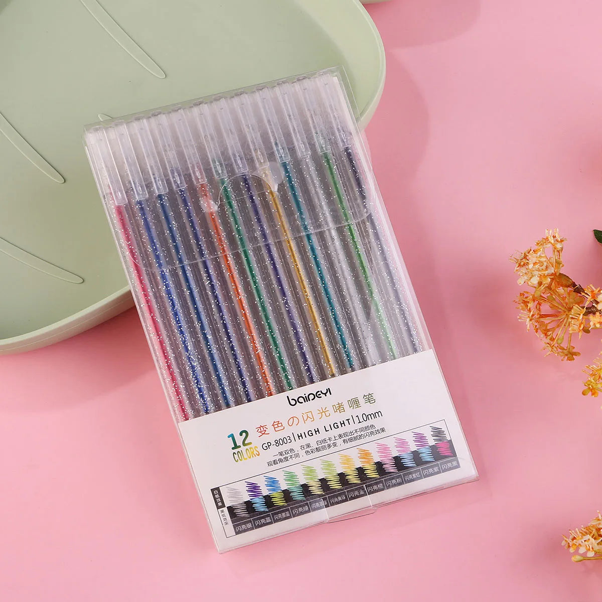 8/12/18 Color Glitter Gel Pen 1.0mm Metal Glitter Color Ballpoint Pen Paper Cardstock Diary Drawing Marking Coloring DIY Art