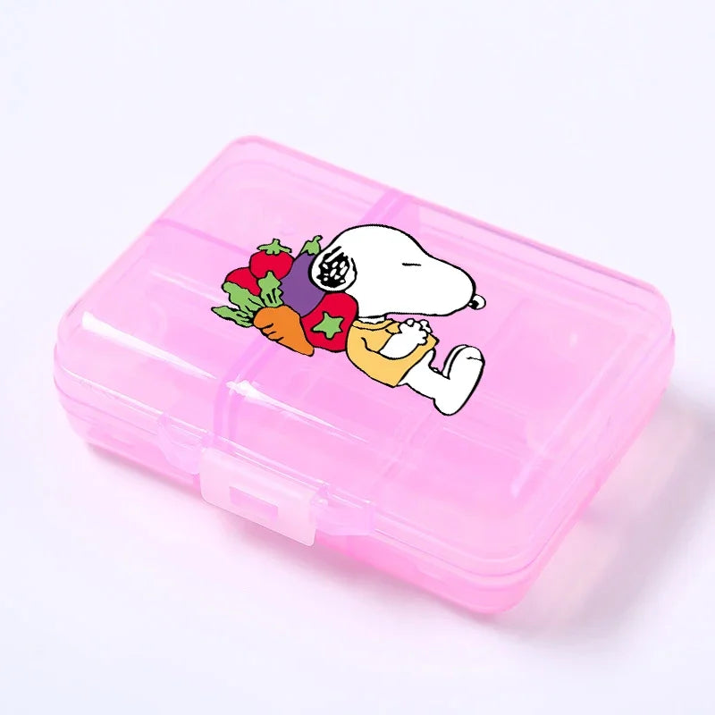 Kawaii Snoopys Anime Storage Box Pill Case Large Capacity A Week Organizer Portable Travel Outdoor Tablets Vitamins Container
