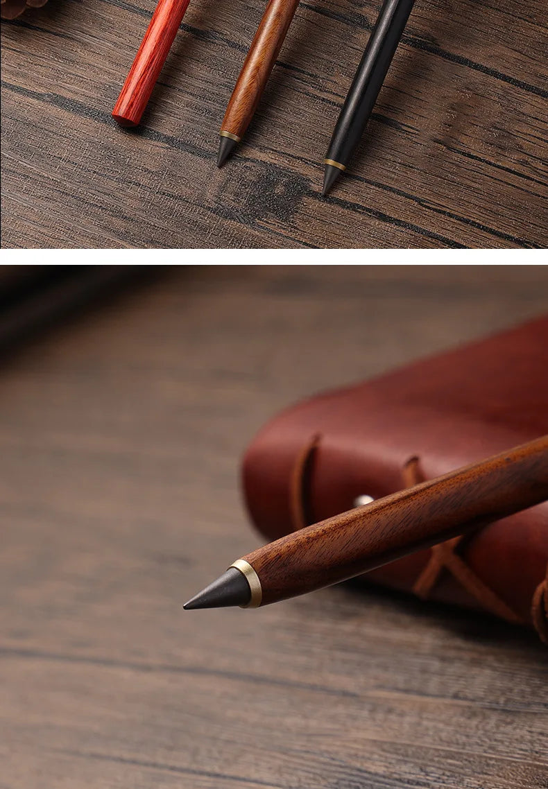 1PC Pen +5pcs Pen Tip Wooden Eternal Pencil HB Never Need Sharpening Unbreakable for Students Sketching Drawing High Tech