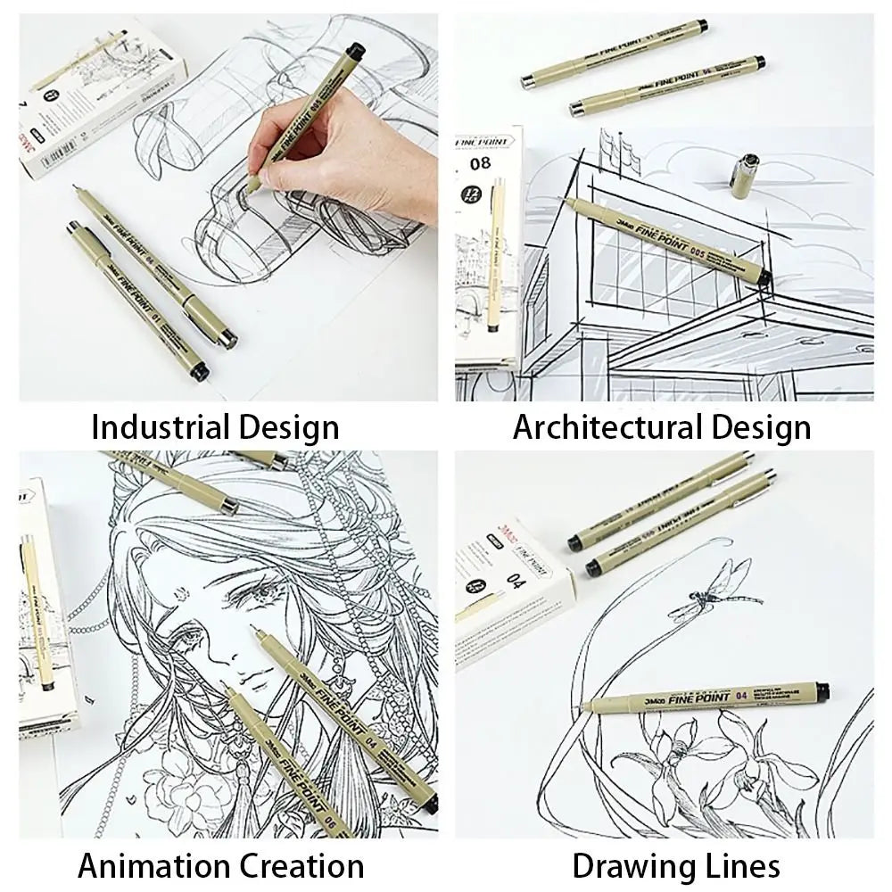 1Pcs Micron Ink Marker Pen Sketch Stationery Set Art Supplies Drawing Pen Pigment Liner 12 Tips Sketching Needle Pen