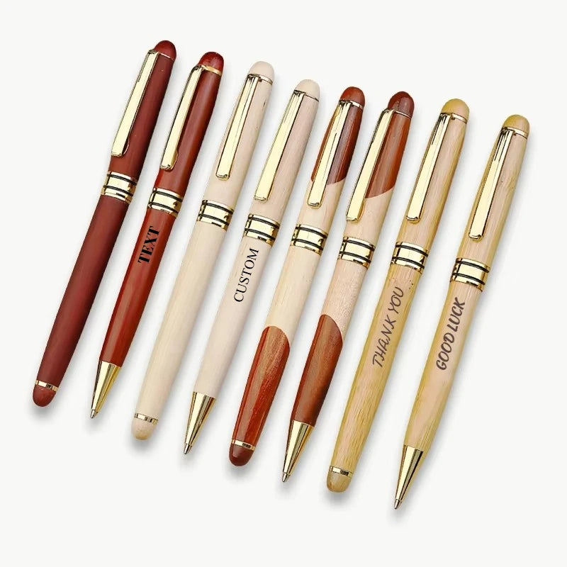 Custom Wood Ballpoint Pen Laser Engrave LOGO Text Personalized Sign Pen for Family Company Friend Gift Box Available