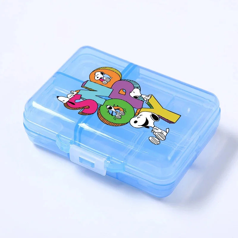 Kawaii Snoopys Anime Storage Box Pill Case Large Capacity A Week Organizer Portable Travel Outdoor Tablets Vitamins Container
