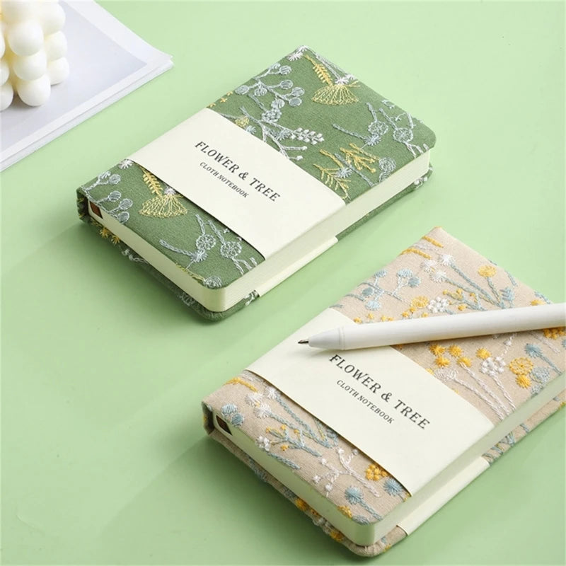 Embroidered Hardcover Notebook 256 Pages Wide Lined Small Journal Notebook for Student Women Men Note Taking Journaling 896C