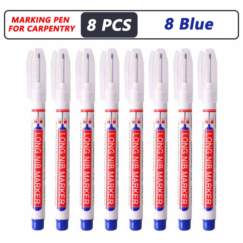 8Pcs/Set 20mm Deep Hole Long Nib Head Markers For Metal Perforating Pen Waterproof Bathroom Woodworking Decoration Multi-Purpose