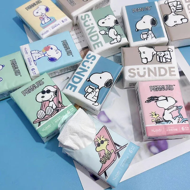 9pcs Kawaii Snoopy Handkerchief Paper Student Cartoon Printed Portable Girls Mini Pocket Tissue Toilet Papers Soft Napkin Gifts