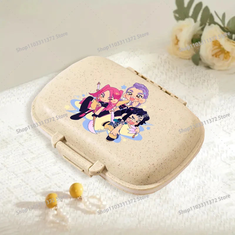 Move K-Pop Demon Hunters 8 Grid Compartment Pill Storage Box Fashion Printed Portable Travel Home Vitamin Container Cartoon Gift