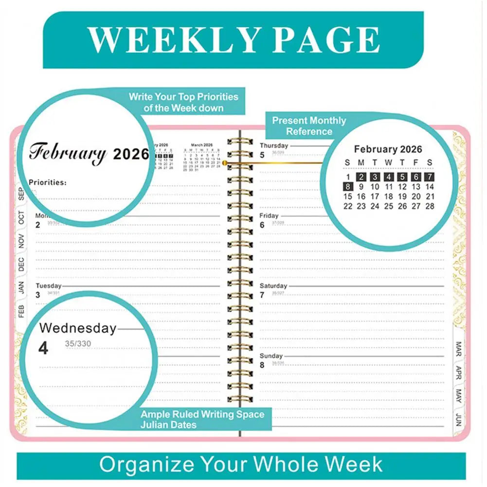 Planner Notebook 2025 End-of-life Arrangements Organizer 2025-2026 Planner Spiral Agenda Book with Stickers Elastic for Office