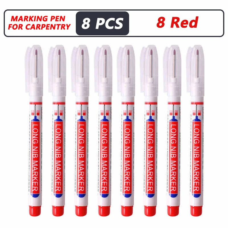 8Pcs/Set 20mm Deep Hole Long Nib Head Markers For Metal Perforating Pen Waterproof Bathroom Woodworking Decoration Multi-Purpose