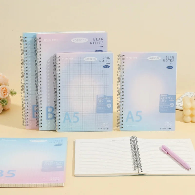 Gradient Spiral Notebook A5 B5 Pastel PP Cover Grid/Lined/Blank Pages 70GSM Paper Aesthetic Stationery for School Office Journal