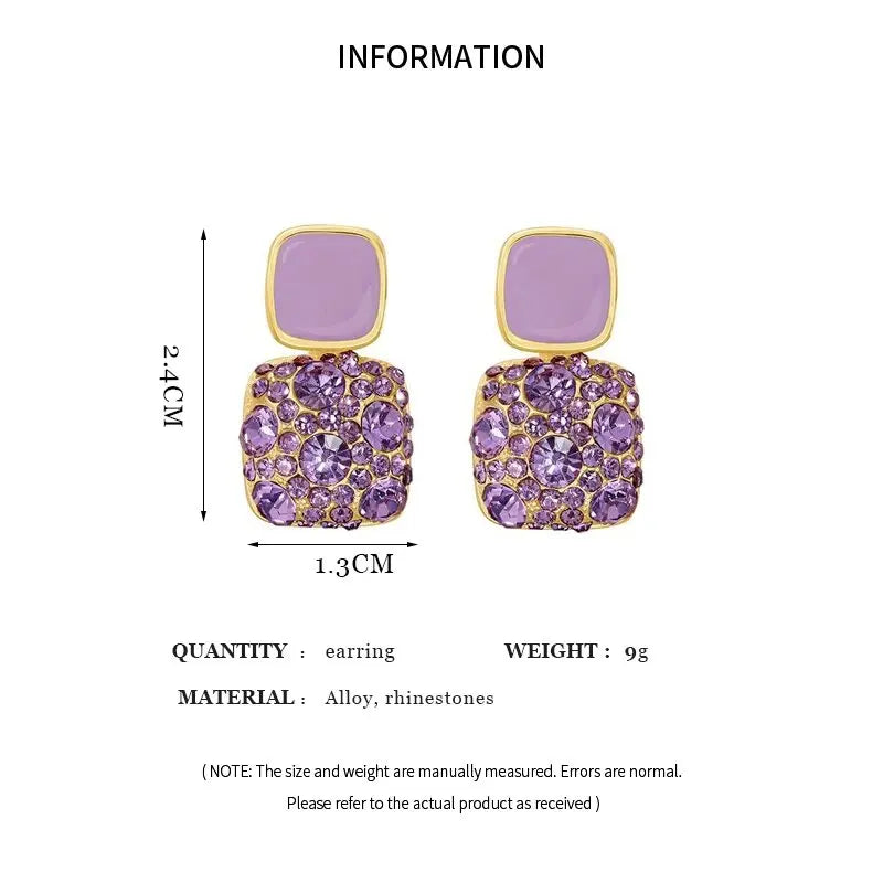 Purple Rhinestone Stud Earrrings For Women Exquisite Imitation Pearl Earrings Simple Square Geometric Earrings Party Jewelry