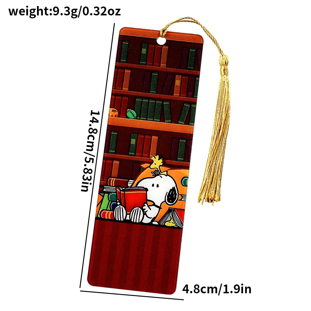 1pc Cute Cartoon Snoopy Book Mark Acrylic Bookmark with Tassel for Anime Fans Collection, Holiday Gift Reading Marker Stationery