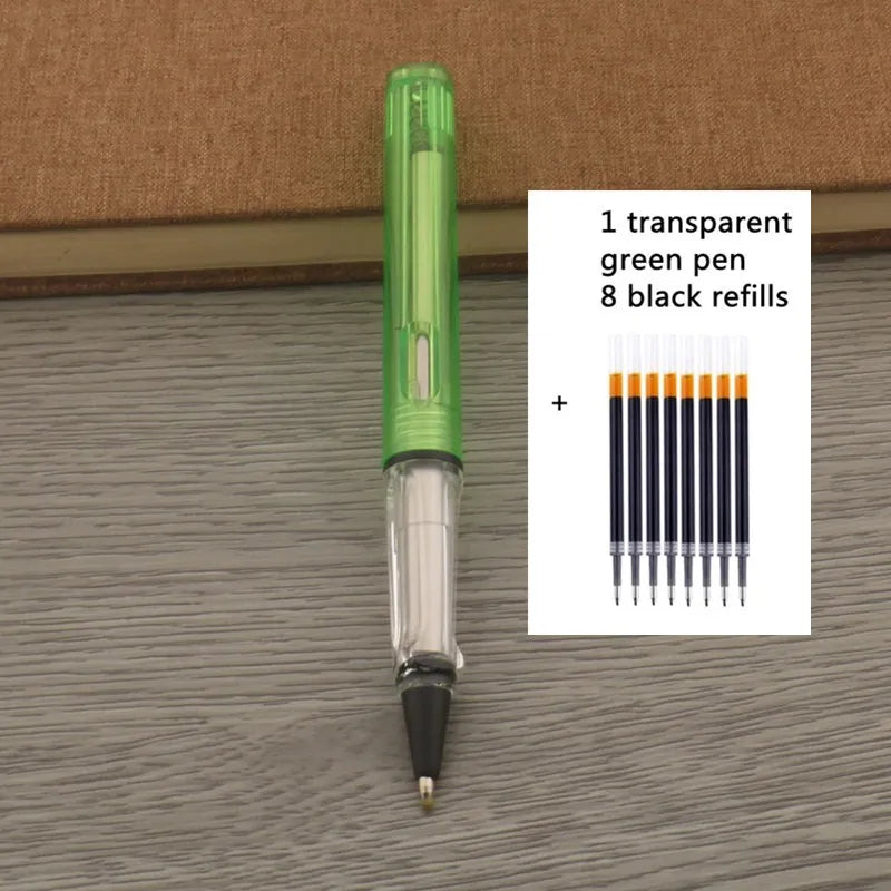 1Pc Ballpoint Pen + 8 Refills Black Blue Red Ink Gel Pen Bullet Tip 0.5mm Rollerball Pen School Office Supplies Stationery Pen