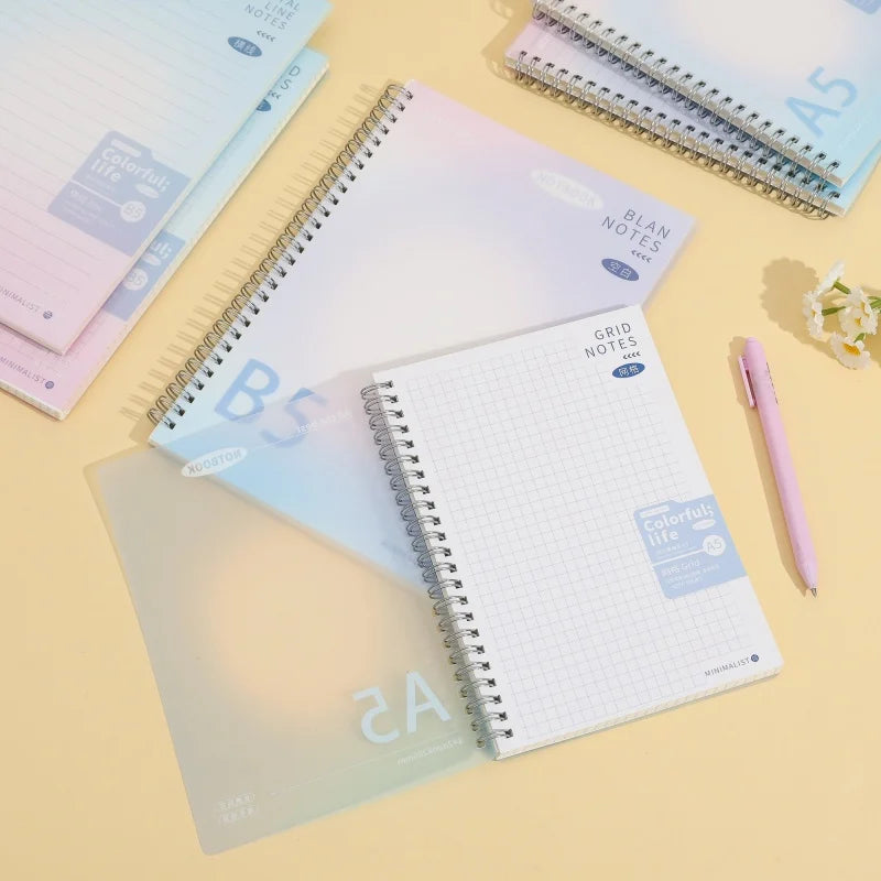 Gradient Spiral Notebook A5 B5 Pastel PP Cover Grid/Lined/Blank Pages 70GSM Paper Aesthetic Stationery for School Office Journal