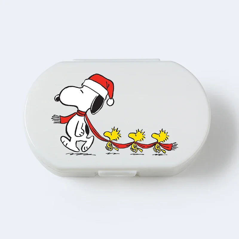 Portable Snoopys Mini Pill Box Kawaii Travel Anime Three-compartment Transparent Plastic Medicines Storage Case Container Gifts