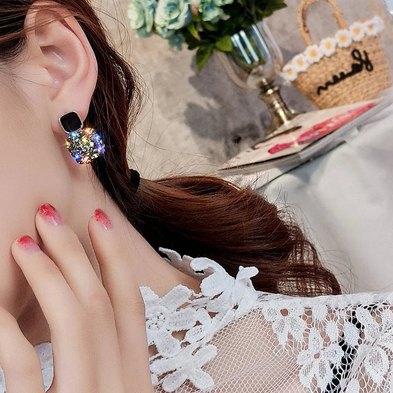 Purple Rhinestone Stud Earrrings For Women Exquisite Imitation Pearl Earrings Simple Square Geometric Earrings Party Jewelry