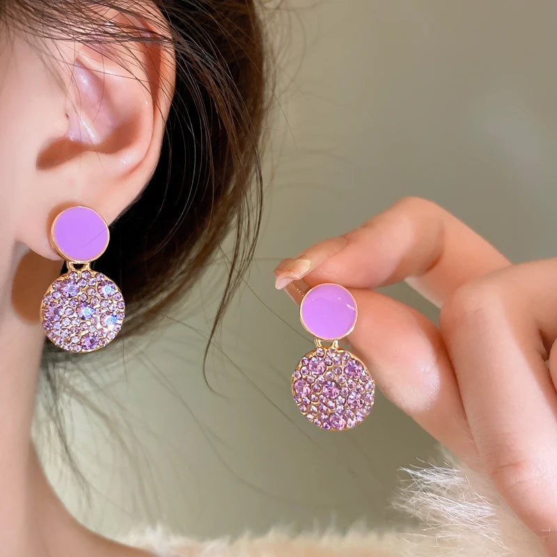 Purple Rhinestone Stud Earrrings For Women Exquisite Imitation Pearl Earrings Simple Square Geometric Earrings Party Jewelry