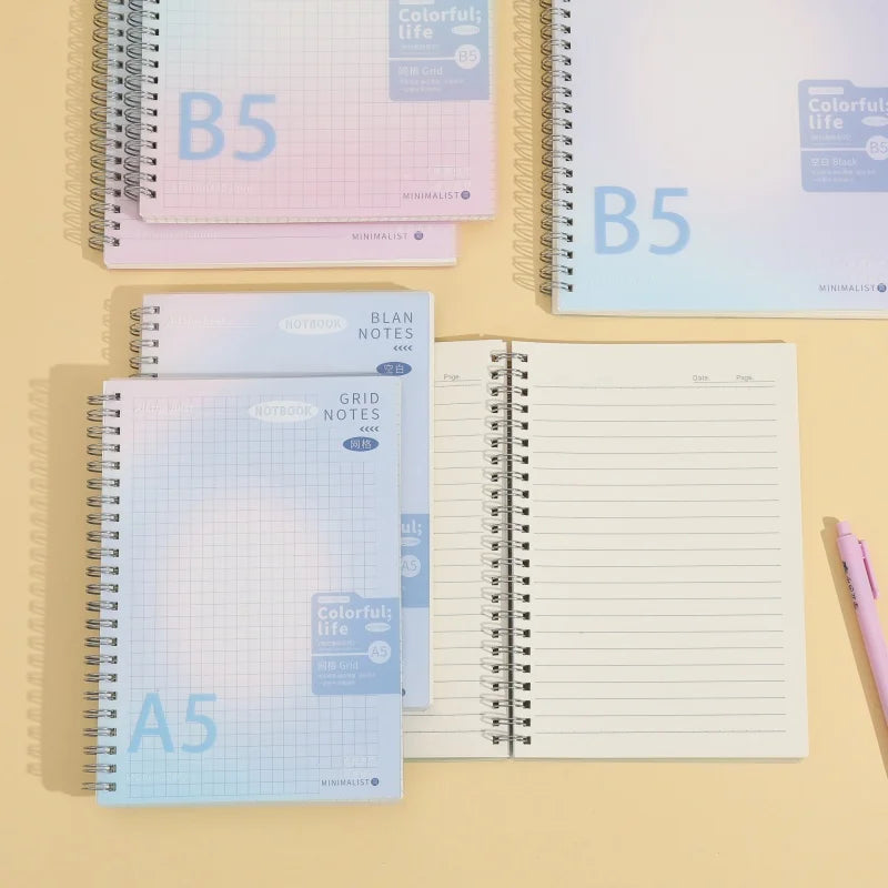 Gradient Spiral Notebook A5 B5 Pastel PP Cover Grid/Lined/Blank Pages 70GSM Paper Aesthetic Stationery for School Office Journal