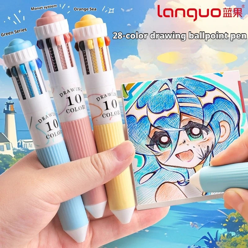 28/30 Colors Multicolor Ballpoint Pen Set 0.8mm, 10-in-1 Colored Pens Fine Point Retractable Ballpoint Pens for Office School