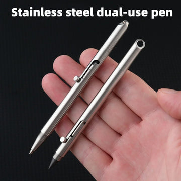 Stainless steel push pen 2-in-1 metal signature pen, no sharpening pencil, portable keychain, portable travel pocket pen