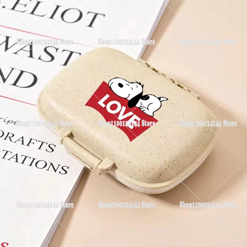 Snoopys Mini Portable Pills Organizer Case 8 Grids PillBox Tablet Storage Container Travel Weekly Medicine Pill's Box Pill Case
