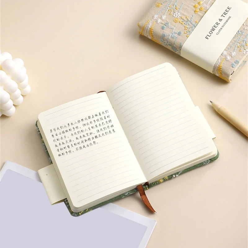 Embroidered Hardcover Notebook 256 Pages Wide Lined Small Journal Notebook for Student Women Men Note Taking Journaling 896C