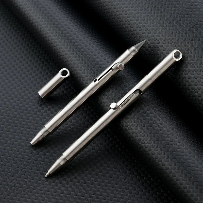 Stainless steel push pen 2-in-1 metal signature pen, no sharpening pencil, portable keychain, portable travel pocket pen