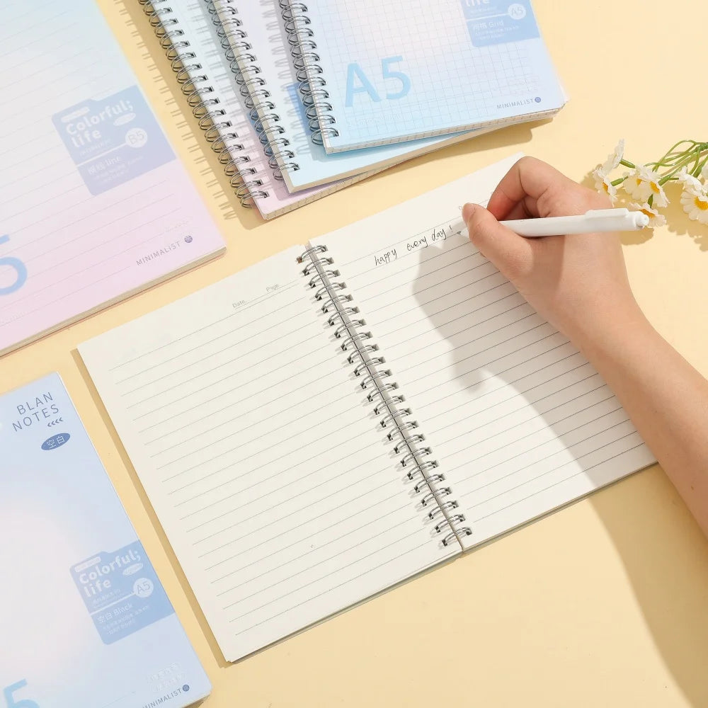 Gradient Spiral Notebook A5 B5 Pastel PP Cover Grid/Lined/Blank Pages 70GSM Paper Aesthetic Stationery for School Office Journal