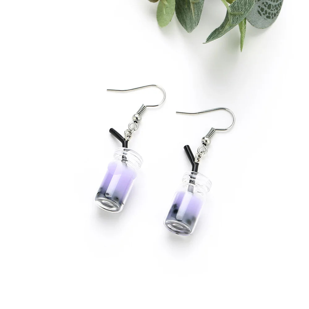 Sweet Purple Flower Butterfly Geometric Drop Earrings for Women Daisy Heart C-Shaped Round Sqaure Brincos Sweet Wedding Jewelry