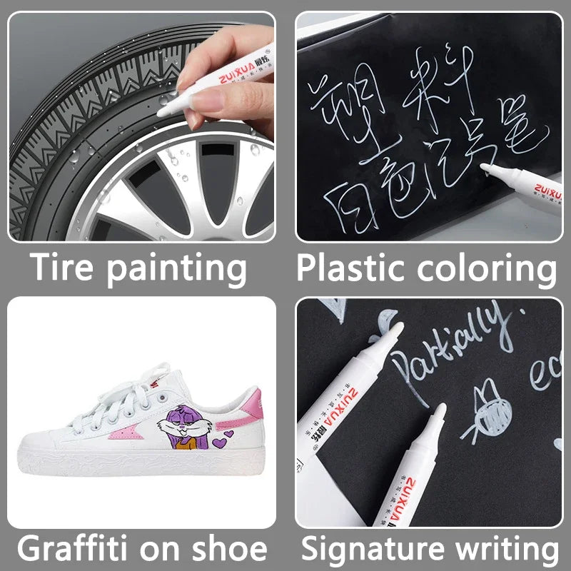 White Marker Pen Set Waterproof Permanent Paint Pens DIY Graffiti for Wood, Glass, Plastic Leather Stationery School Supplies