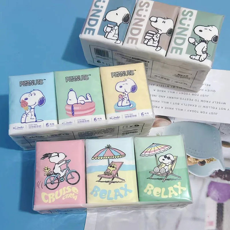 9pcs Kawaii Snoopy Handkerchief Paper Student Cartoon Printed Portable Girls Mini Pocket Tissue Toilet Papers Soft Napkin Gifts