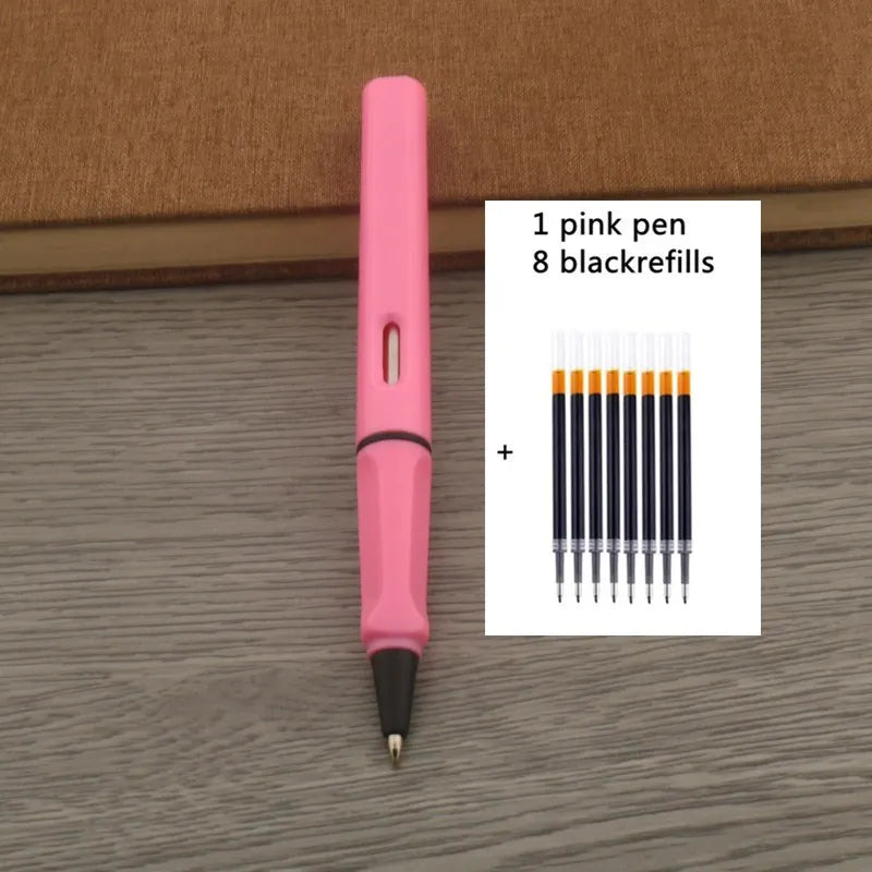 1Pc Ballpoint Pen + 8 Refills Black Blue Red Ink Gel Pen Bullet Tip 0.5mm Rollerball Pen School Office Supplies Stationery Pen