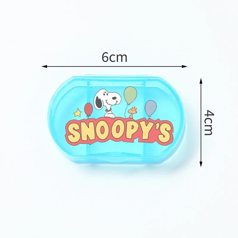 Portable Snoopys Mini Pill Box Kawaii Travel Anime Three-compartment Transparent Plastic Medicines Storage Case Container Gifts