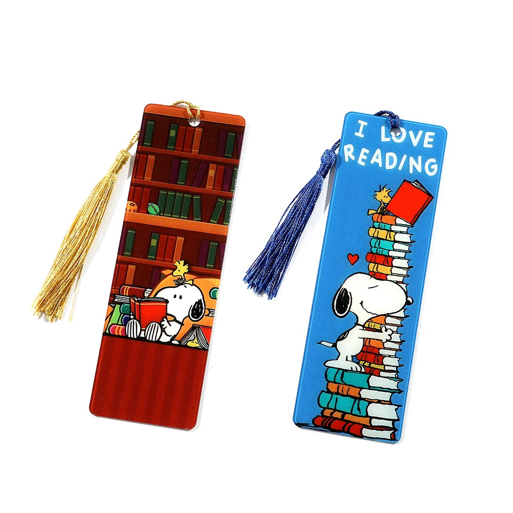 1pc Cute Cartoon Snoopy Book Mark Acrylic Bookmark with Tassel for Anime Fans Collection, Holiday Gift Reading Marker Stationery