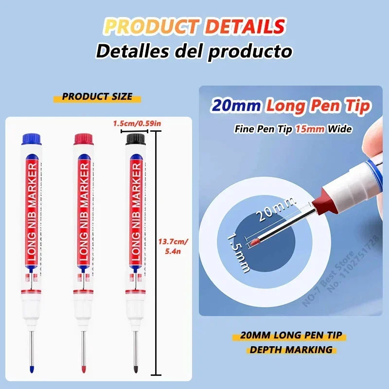 8Pcs/Set 20mm Deep Hole Long Nib Head Markers For Metal Perforating Pen Waterproof Bathroom Woodworking Decoration Multi-Purpose