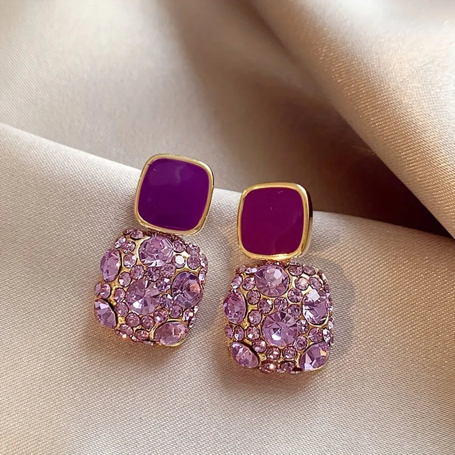 New Purple Simulated Zircon Square Earrings Wwith A Light Luxur High-End Feel Fashionable Female Wedding Party Jewelry Gifts