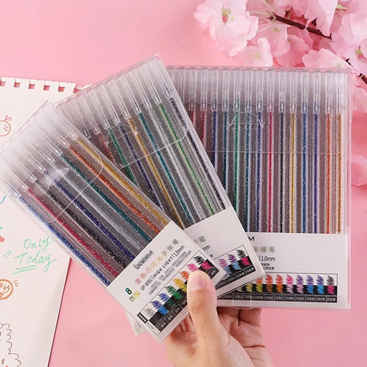 8/12/18 Color Glitter Gel Pen 1.0mm Metal Glitter Color Ballpoint Pen Paper Cardstock Diary Drawing Marking Coloring DIY Art