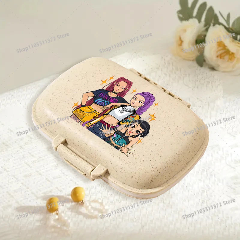Move K-Pop Demon Hunters 8 Grid Compartment Pill Storage Box Fashion Printed Portable Travel Home Vitamin Container Cartoon Gift