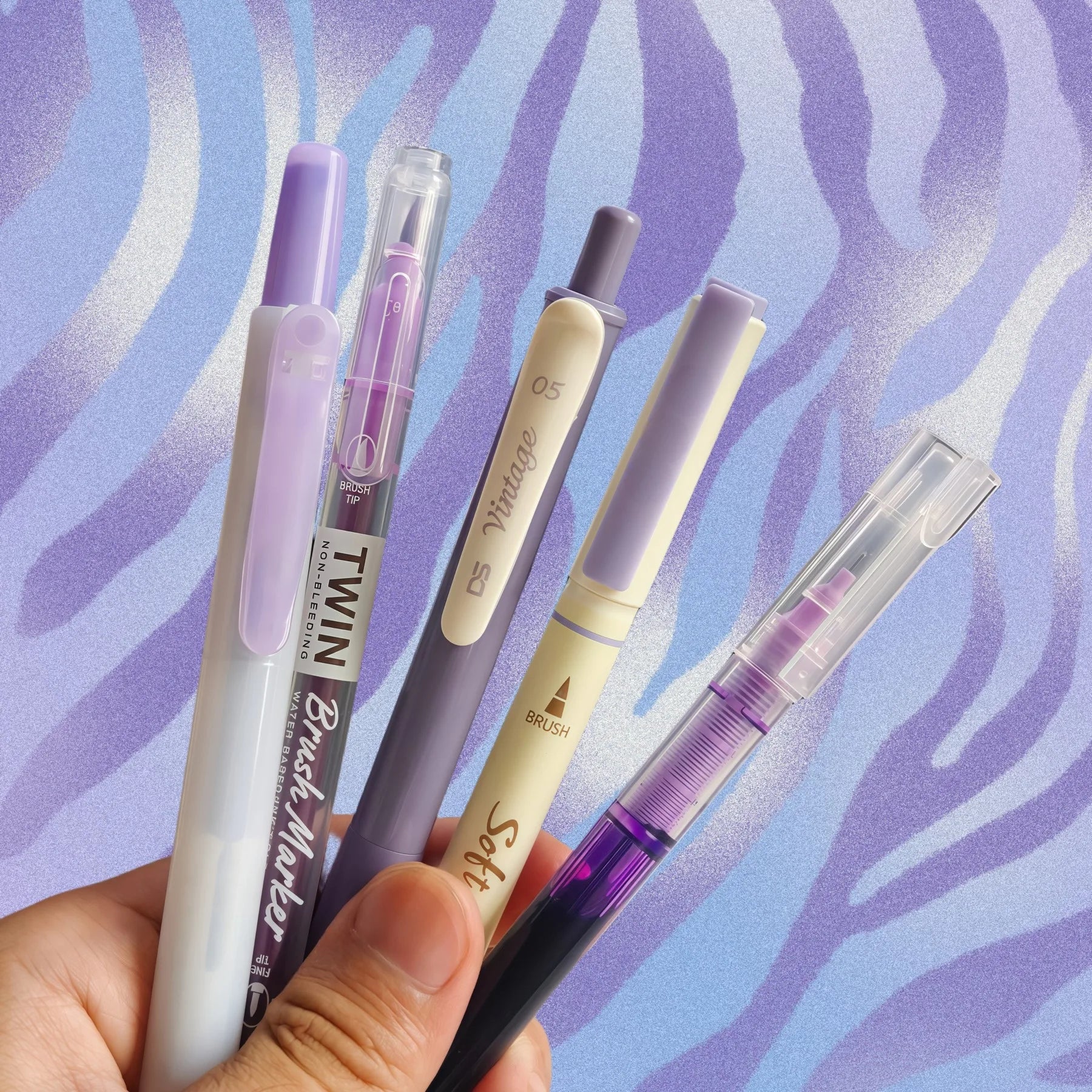 5 Purple Pens with Various Nibs, Suitable for Drawing, Doodling, Highlighting, School and Art Supplies