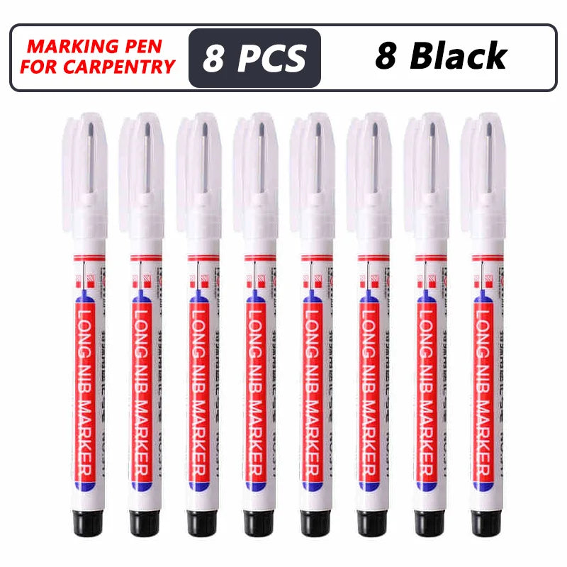 8Pcs/Set 20mm Deep Hole Long Nib Head Markers For Metal Perforating Pen Waterproof Bathroom Woodworking Decoration Multi-Purpose